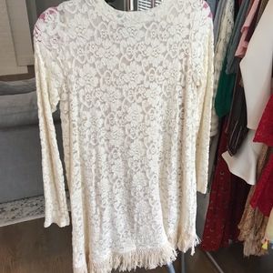 White Lace Dress with Fringe Detail on Bottom